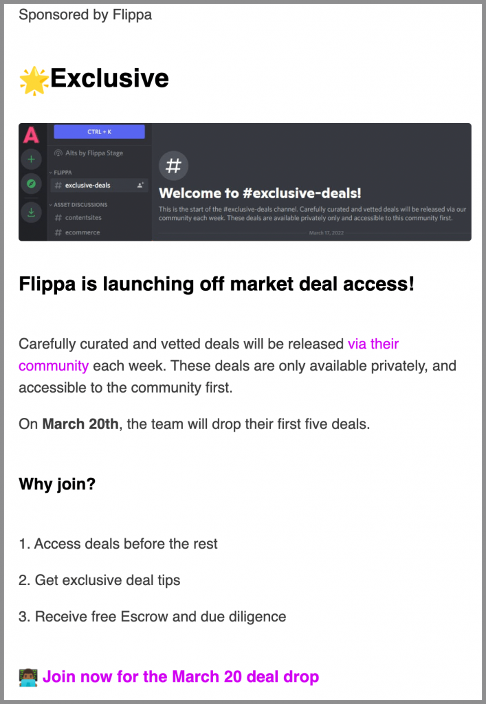 Investing newsletter sponsorship examples