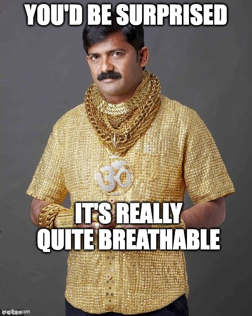 gold shirt man